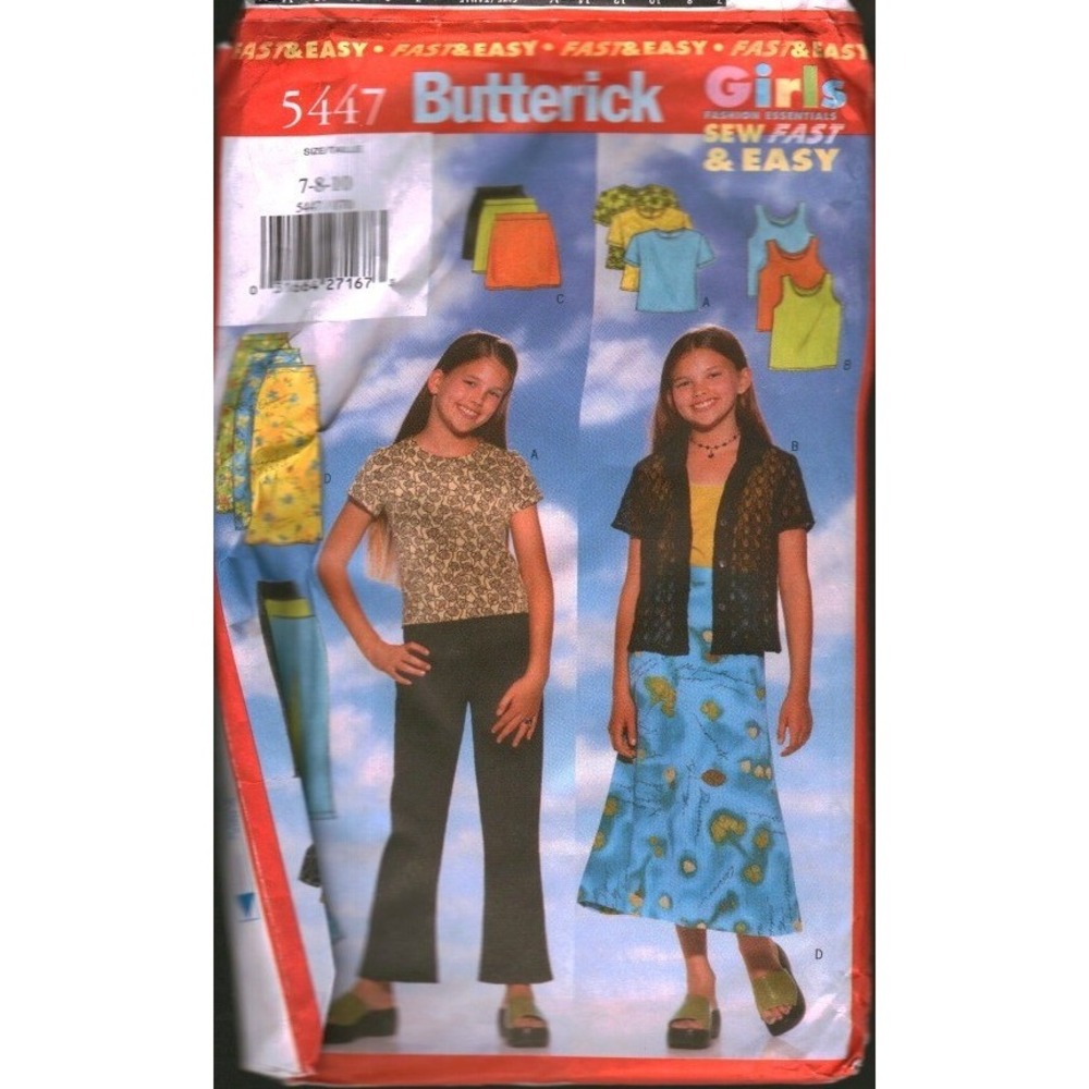 Butterick 5447 Girls Shirt Top Skirt Pants Sewing Pattern Size 7 8‎ 10 cut